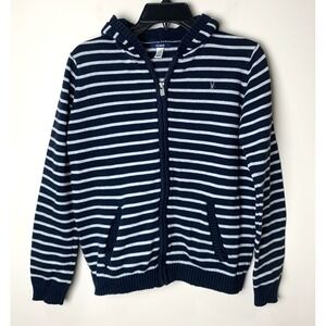 Okaidi‎ Zip Up Hoodie Sweater Youth Boys Size 14 Blue White Stripe Cotton Blend